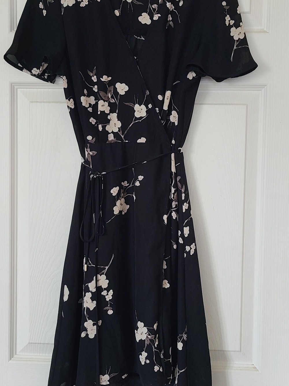 Dynamite Black Dress with Cream Floral Print - Wrap Mini